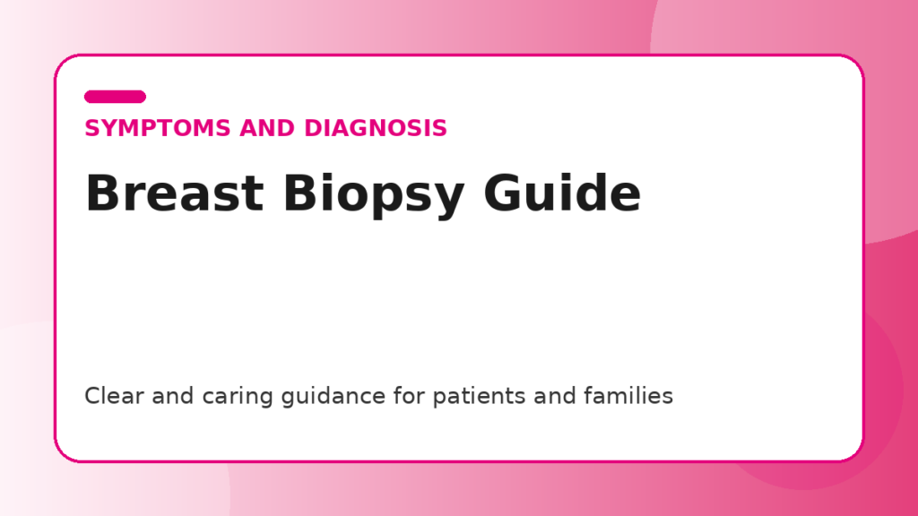 Pink title graphic for a guide to what a breast biopsy is and what to expect for patients and families