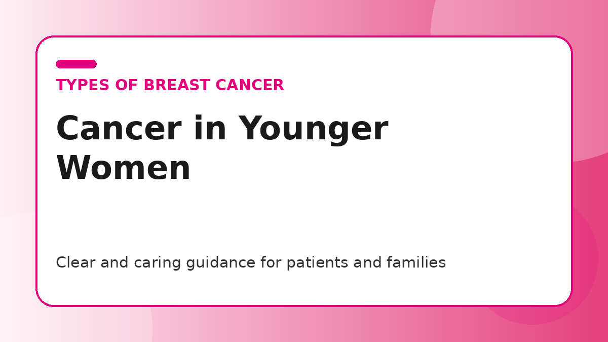 Pink title graphic for a guide to breast cancer in younger women and what to know for patients and families