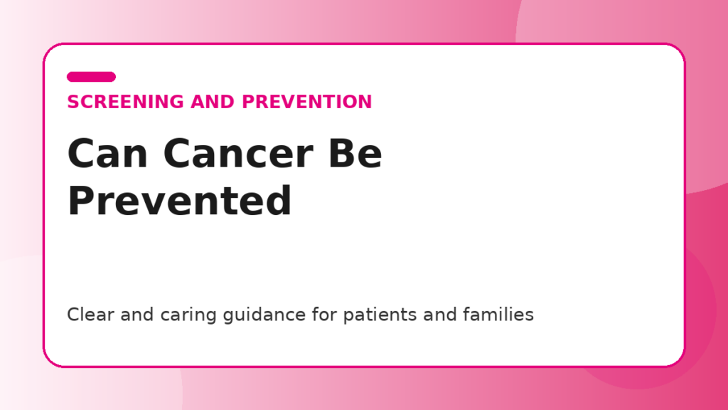 Pink title graphic for a guide to whether breast cancer can be prevented for patients and families