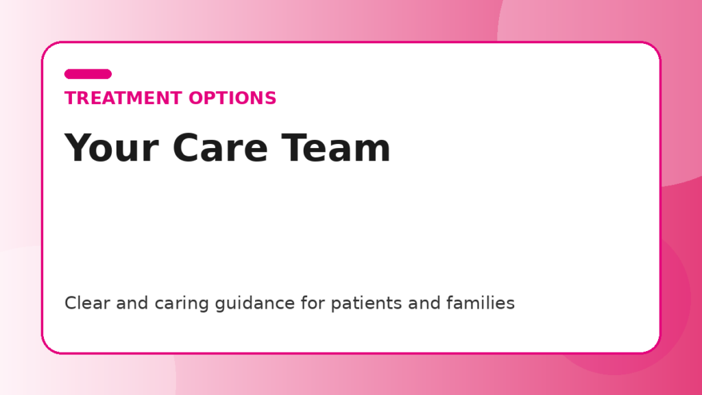 Pink title graphic for a guide to your breast cancer care team and who does what for patients and families