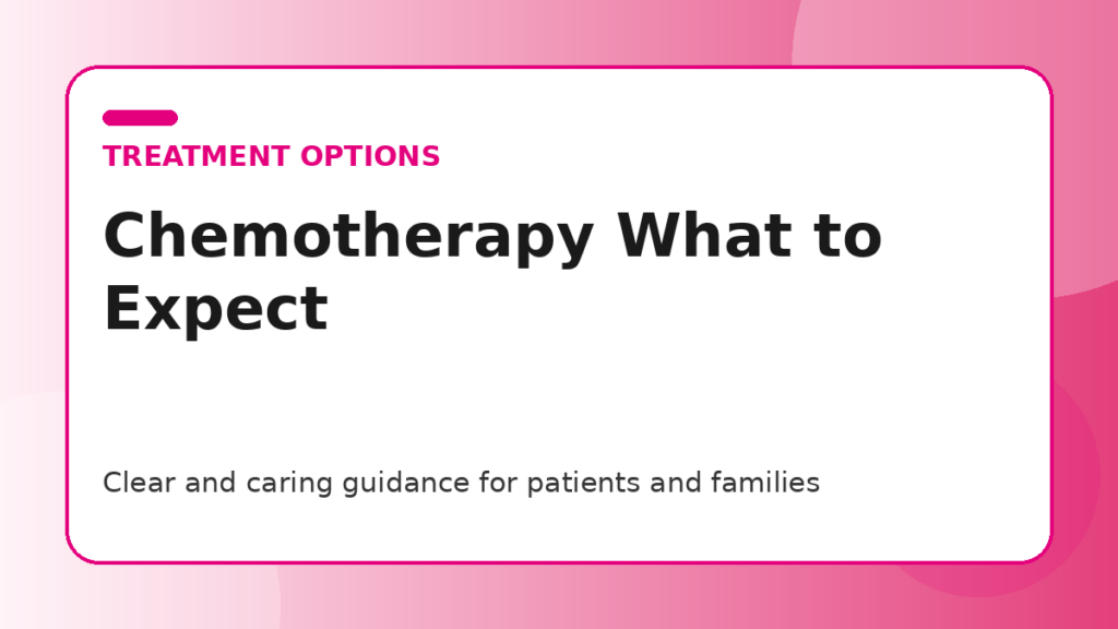 Pink title graphic for a guide to chemotherapy for breast cancer and what to expect for patients and families