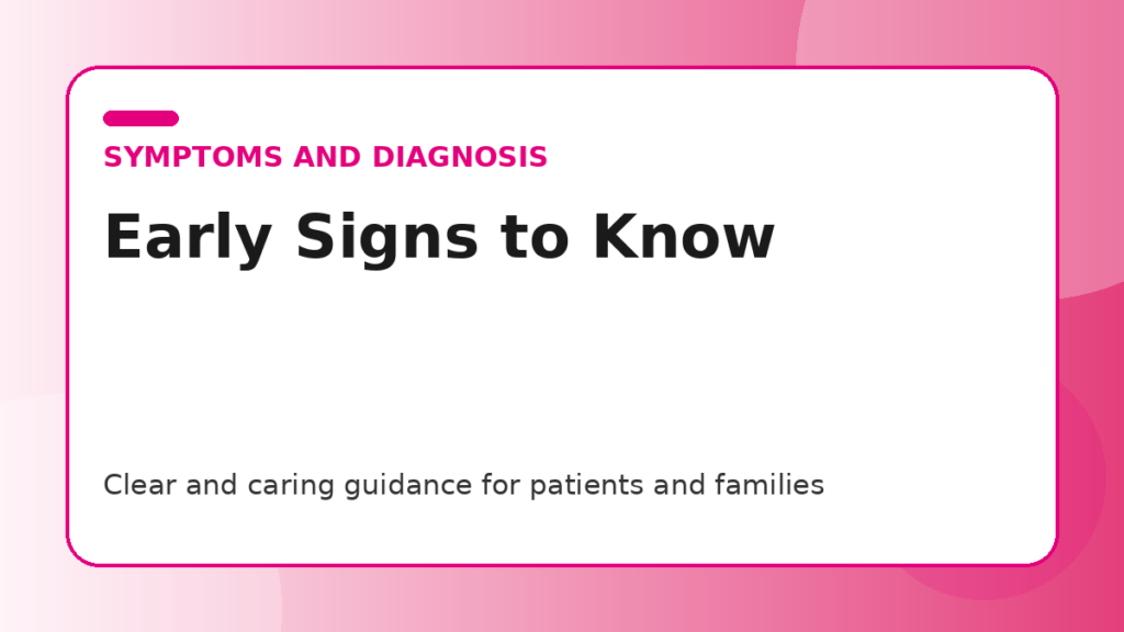 Pink title graphic for a guide to the early signs of breast cancer for patients and families