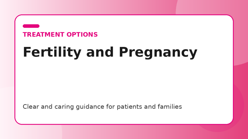 Pink title graphic for a guide to fertility and pregnancy after breast cancer for patients and families