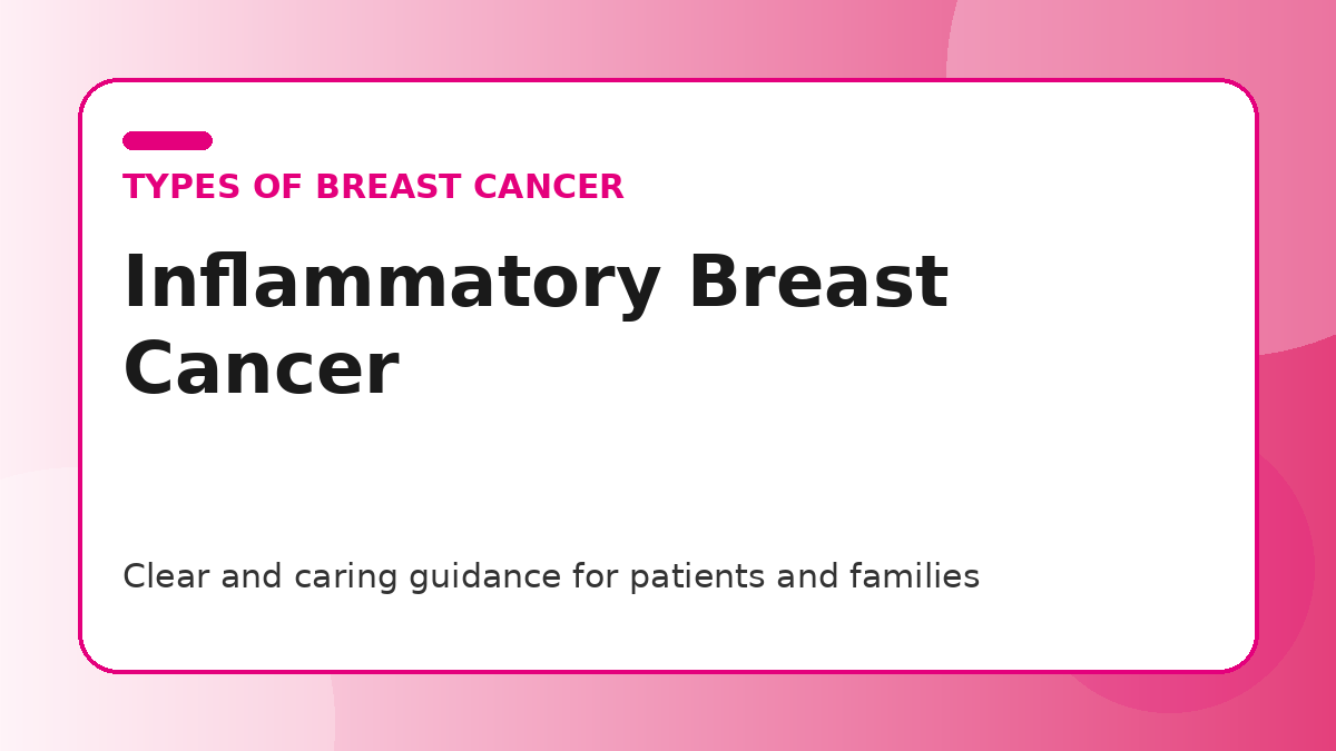 Pink title graphic for a guide to inflammatory breast cancer signs and treatment for patients and families