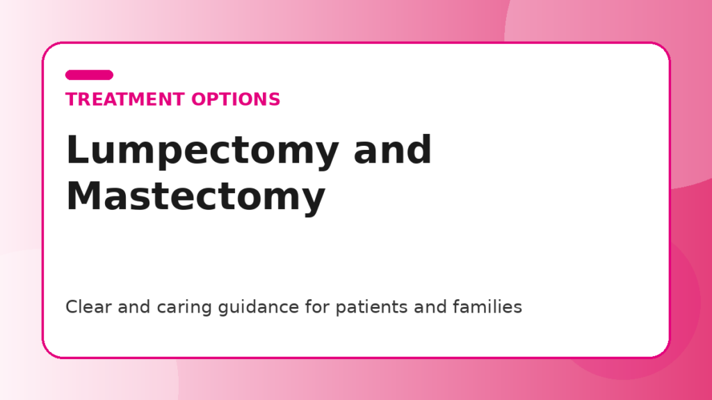 Pink title graphic for a guide comparing lumpectomy and mastectomy for patients and families