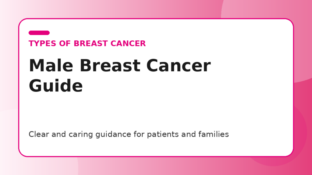 Pink title graphic for a guide to male breast cancer signs risks and treatment for patients and families