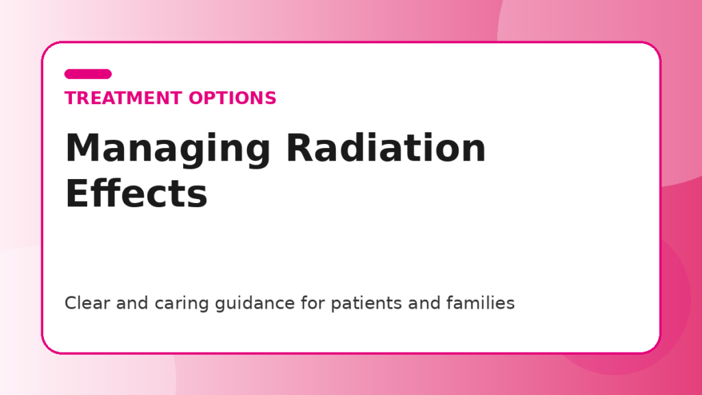 Pink title graphic for a guide to managing radiation side effects for patients and families