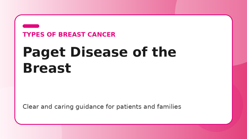 Pink title graphic for a guide to Paget disease of the breast for patients and families