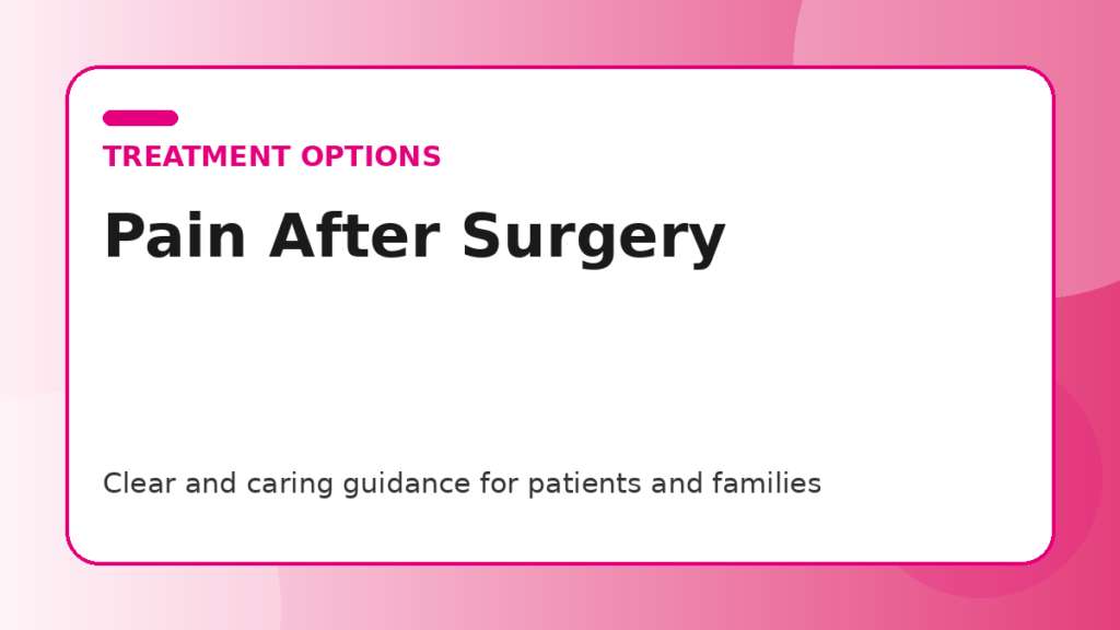 Pink title graphic for a guide to managing pain after breast cancer surgery for patients and families