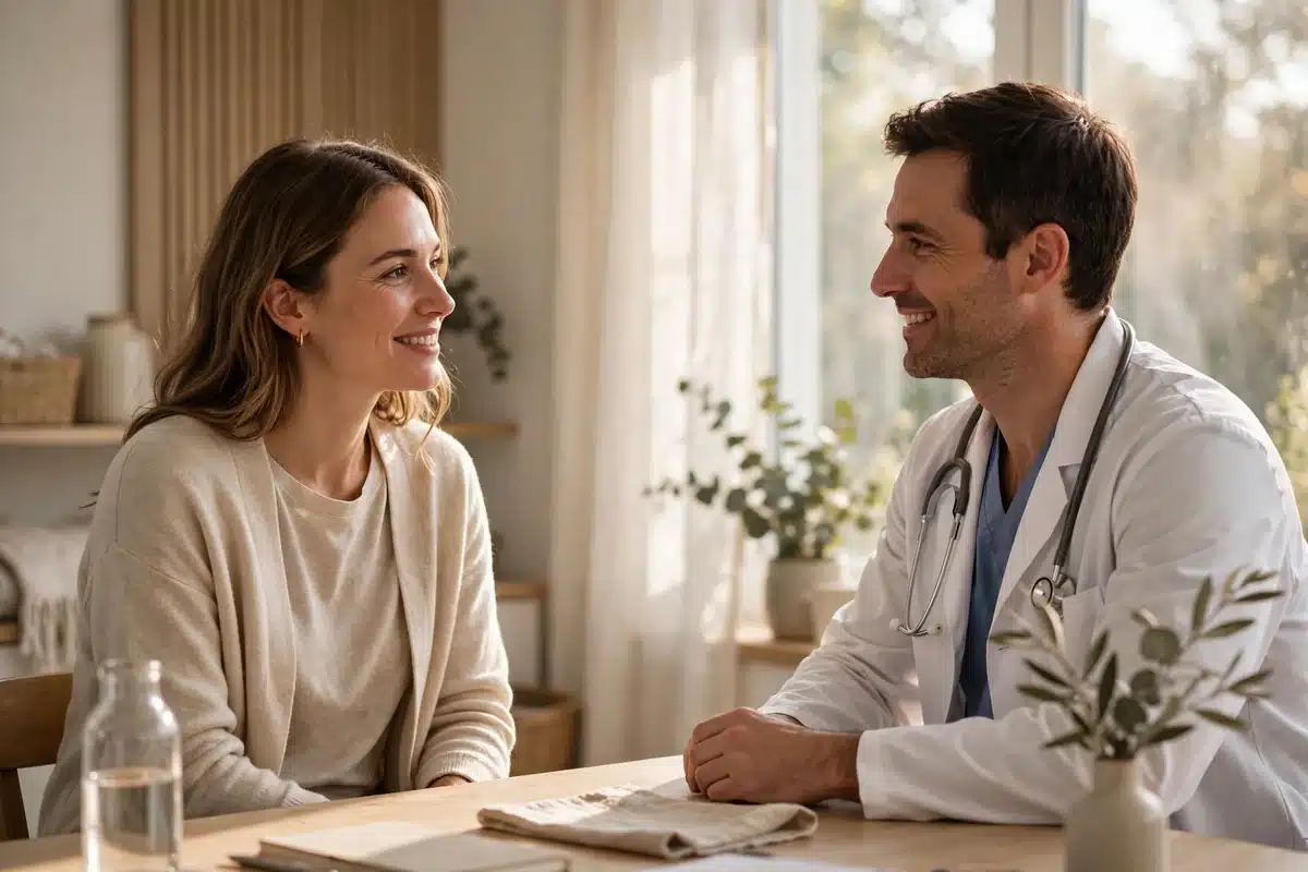 Woman in warm conversation with her doctor while discussing scan results