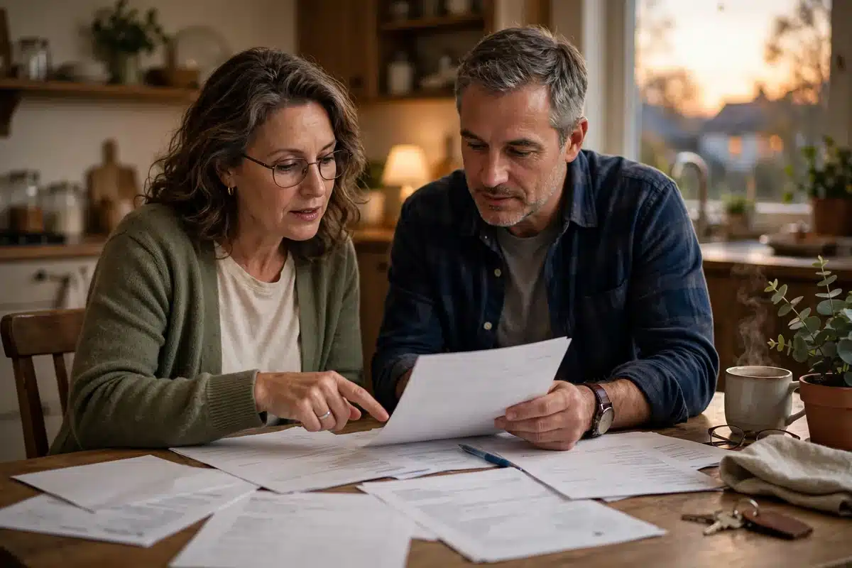 Photo of a couple reviewing health insurance documents together at home