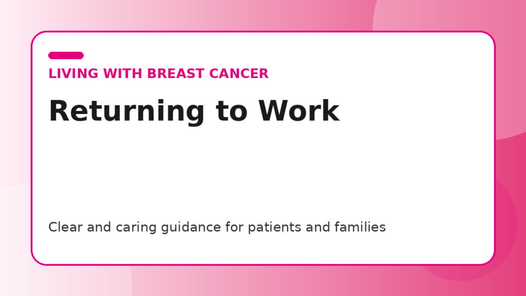 Pink title graphic for a guide to returning to work after breast cancer treatment for patients and families