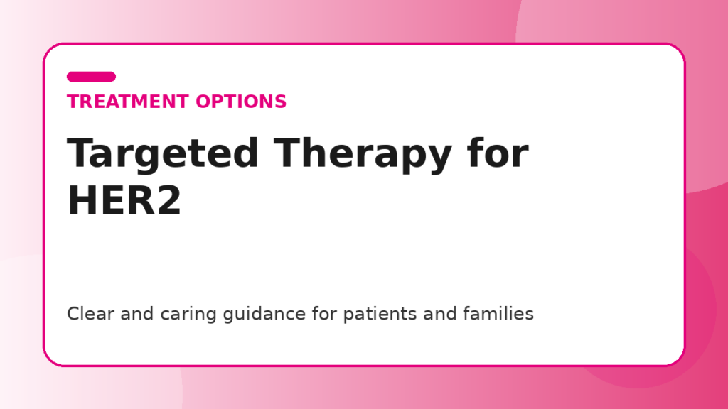 Pink title graphic for a guide to targeted therapy for HER2 positive breast cancer for patients and families